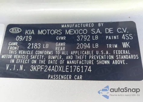 2020 Kia Forte Lxs from USA, damaged, VIN 3KPF24ADXLE176174